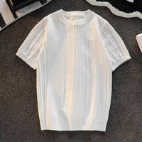 Men's Clothing short sleeved sweater for men in summer, simple and versatile design, striped half sleeved round neck knitted T shirt