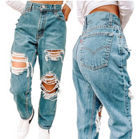 Women's jeans retro ripped jeans for women.