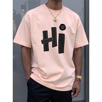100% Pure Cotton Men's Summer Fashion Short Sleeved T-shirt Hi Letter Pattern Printed Casual Slim Fit Versatile Top