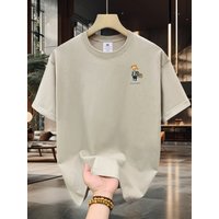 100% Pure Cotton Men's Summer Fashion Short Sleeved Travel Bear Print Casual Slim Fit Versatile T-shirt Top