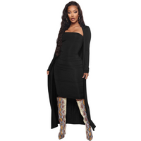 casual solid coat dress two piece set