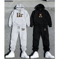 Couple Plus Velvet Sweatshirt Solid Dr Teddy Bear Kangaroo Pocket Drawstring Hoodie Trendy Suit