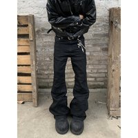 3D Whiskered Ruffled Flared Jeans Washed Distressed Bootcut Pants American Style