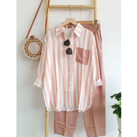 Clothing plus clothing summer slightly fat MM fashionable loose slim comfortable casual striped suit