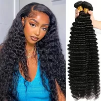Deep Wave Human Hair Bundles Natural Color Brazilian Remy Quality For Women