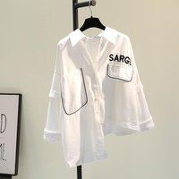 Women's Clothing White Embroidered Letters Irregular Cotton And Linen Shirt Women's Spring And Summer New Version Loose Casual Shirt Tops