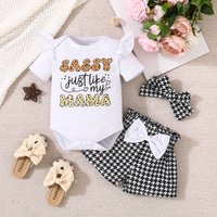 3pcs set Clothes Summer Short sleeved Shorts Suit Giraffe Alphabet Triangle Romper Bow Zebra Print Shorts