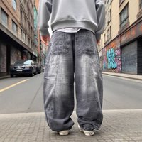 European And American Style Loose Wide-leg Jeans Street Trend Washed Retro Loose Men's Jeans Trendy Wide-leg Pants