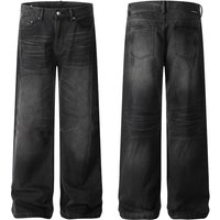 Men's Clothing Jeans Cat Whiskers Washed And Distressed Retro Loose All Match Straight Trousers