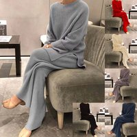 Clothing autumn winter hot selling long sleeved solid knitted casual two piece knitted sweater