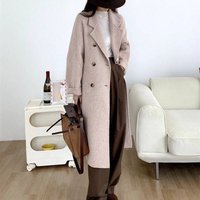  Mid Length Wool Blend Coat – Korean Style Double Breasted Winter Overcoat Loose Fit