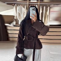 Clothing Suede Belted Lapel Jacket Vintage Suede Belted Lapel Jacket – Autumn Fashion Slim Fit Short Length Long Sleeves