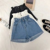 Clothing Thigh Thick Denim Shorts Large Fat Mm Elastic Waist Slim Loose Wide Leg Line Hot Pants Trendy