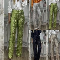 Clothing spring summer party sequined bell bottom pants INS casual slim elastic bell bottom pants