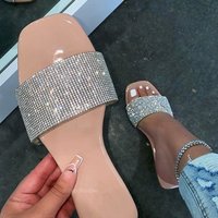 Plus Size Women's Flat Slippers Casual Square Toe Sandals Rhinestone Decorated Size 42 New Summer Style
