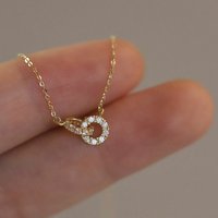 S Pure Silver Necklace Interlocking Double Ring Elegant Gold-Plated Light Luxury High-End New Ins Style Women’s Clavicle