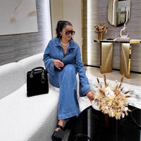  Casual Denim Set Loose Fit Long Sleeve Top & Relaxed Jeans 