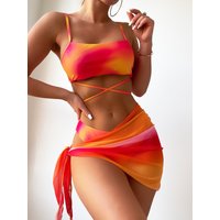 Women's Clothing Tie Dye Bikini Swimsuit Three Piece Mesh Skirt Split Bikini Swimsuit