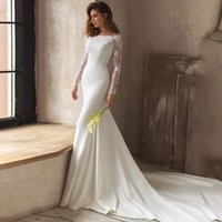 Clothing Long Sleeved Wedding Dress Forest Style Style Simple U Neck Slim Fishtail Style Travel Photography Small Tail