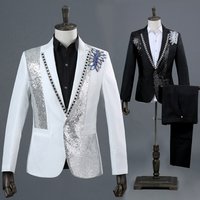 CT Photo Studio Portrait Black And White With Colorful Diamonds Host Formal Wear Singer Trendy Men's Stage Performance Suit
