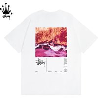 Stussy Dreamy Ocean Logo Printed Pure Cotton Short Sleeved T shirt