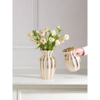 1PC Ceramic Vase With Petal Mouth And Gold Striped Design