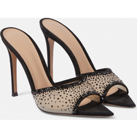 Women's Rhinestone High Heel Slides - Pointed Toe Open Toe Dressy Sandals