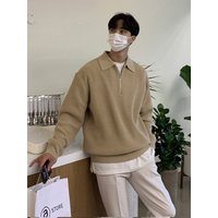 Zippered Lapel Korean Version Casual Long Sleeved Solid Knitted Sweater Top Coat Trendy