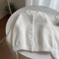 Faux Fur Pearl Button Cardigan – Oversized Knit Coat Plush Texture 