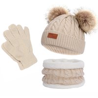Children’s autumn winter set, knitted yarn neck cover, warm baby hat and scarf two-piece set with added velvet