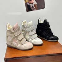 High Top Casual Sneakers Block Round Toe Velcro Hidden Height Increase Flat Shoes Versatile Pale Pink Pink Silver