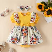 Baby clothing baby girl short sleeve triangle bodysuit+skirt Baby Lace Sweet Summer Triangle Bodysuit Flower Dress + Hoodie