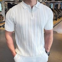 Half Zipper Shirt Short Sleeve Lapel Knitted Tops Handsome Shirt