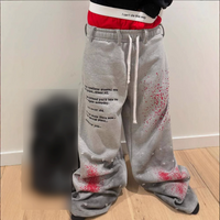 Old Inkjet Painted Letters Printing Double Layer Sports Casual Pants Loose Hip Hop Rap Street