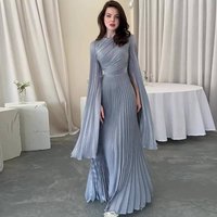 Clothing Sexy Round Neck Long Sleeve Pleated Solid Dress