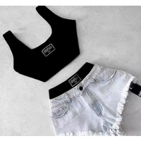 Denim Shorts Tube Top & Suspenders Slim Fit Versatile Outfit 