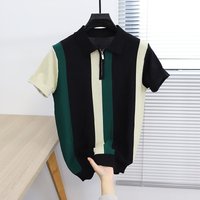Men’s Clothing Polo Shirt Short Sleeved T Shirt Fashion Lapel Stitching Contrast Color Knitted Sweater Casual Breathable T Shirt