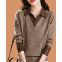 European station two piece woolen sweater autumn winter matching Western style bottoming sweater pullover loose knitted cashmer