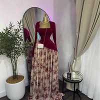 Stock 2026 European American Long sleeve Ruffled Dress Elegant High elastic Sweet Printed Square neck