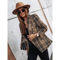 Women's Clothing autumn and winter long sleeved double breasted suit collar printed small jacket