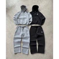 Hooded Zippered Embroidered Sweatshirt Pants Set