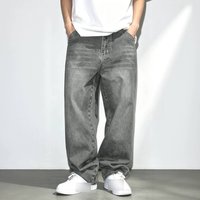 Men's Trendy Versatile Long Pants Color Block Retro Fashion Gray Jeans In Stock