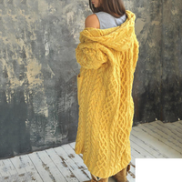 Women’s long hooded cardigan sweater with braids