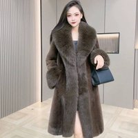 Women's Clothing Mink Fur Coat For Women Fox Fur Collar Mink Velvet Mid Length Haining Fur