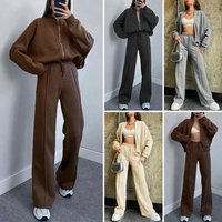 Zip Up Hoodie & Wide Leg Jogger Set – High Neck Lounge Wear Stretch Cuffs & Waist Oversized Casual Outfit All Seasons