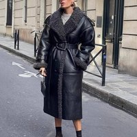Women’s Black Long Faux Fur Leather Trench Coat – Belted Oversized Streetwear Jacket For EU/US (S-L, Edgy & Elegant)