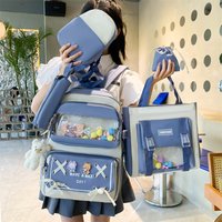 Kids & Baby's Bags new student schoolbag cute contrast color backpack high school junior high school student five piece backpack wholesale