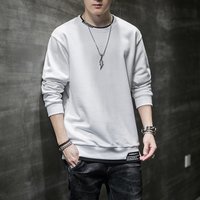 Men’s round neck hoodie autumn and winter new Korean style trend fake two-piece top with torn hole print bottom for