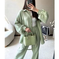 Women's Two-Piece Lapel Shirt and Trousers Suit