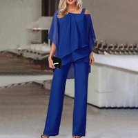 fashionable temperament solid suspender shoulder collar straight jumpsuit